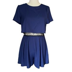 ASTR Navy Blue Lace Shorts Romper Sheer Layered Womens Small